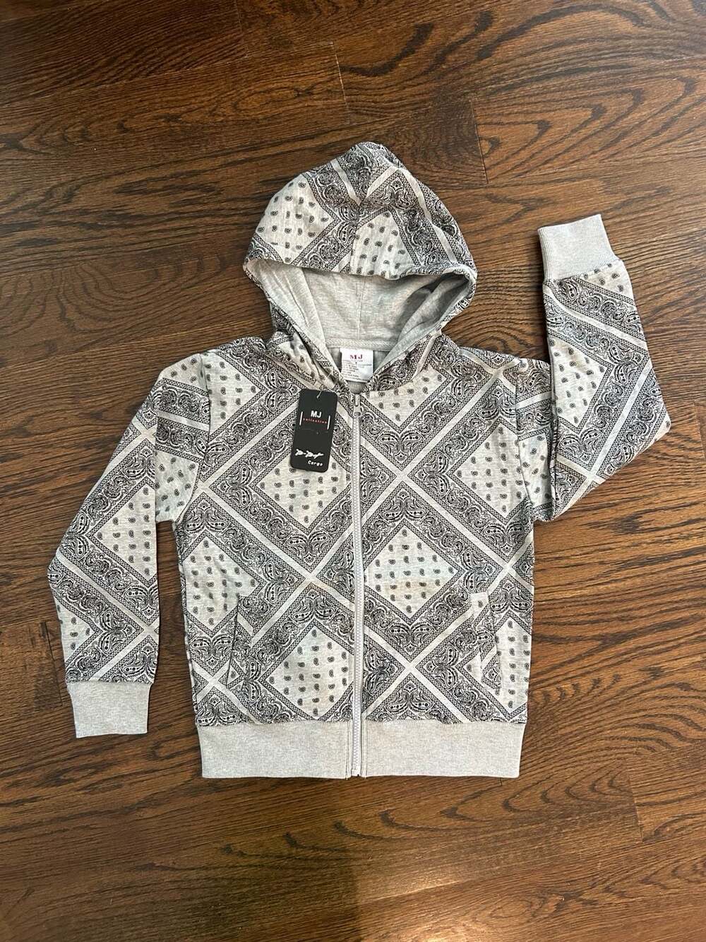MJ Collection Bandana Zip Hoodie Size 8 Gray